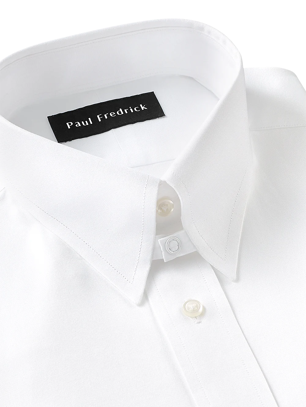 Pure Cotton Pinpoint Solid Color Snap Tab Collar Dress Shirt - White