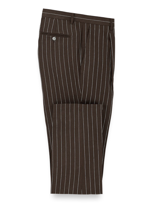 Linen Pinstripe Single Pleat Suit Pants - Dark Brown