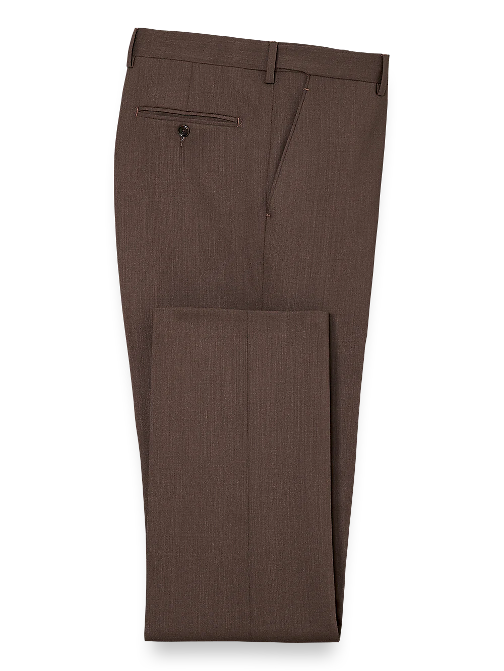 Tailored Fit Essential Wool Flat Front Pants - Brown