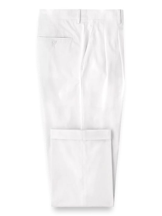 Classic Fit Cotton Stretch Twill Pleated Pants - White