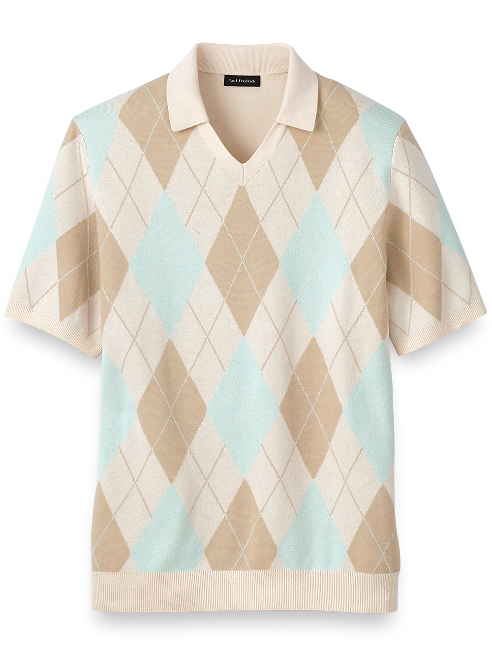 Cotton V-neck Polo - Ivory/aqua