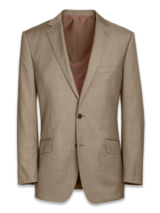 Tailored Fit Sharkskin Notch Lapel Suit Jacket - Tan