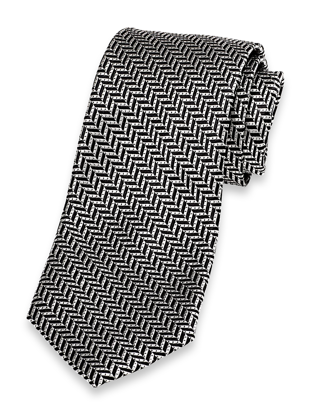 Herringbone Woven Silk Tie - Silver