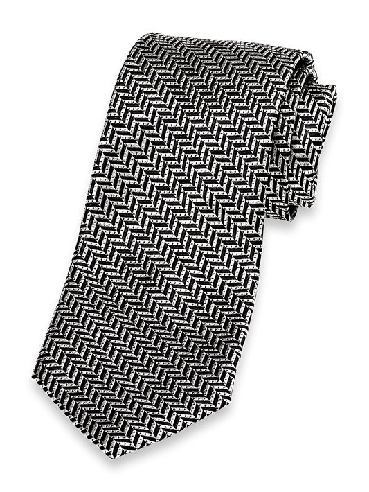 Herringbone Woven Silk Tie - Silver