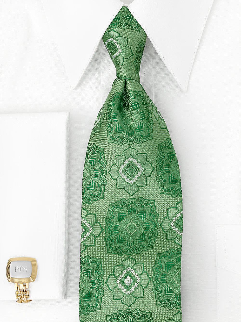 Medallion Woven Silk Tie - Green