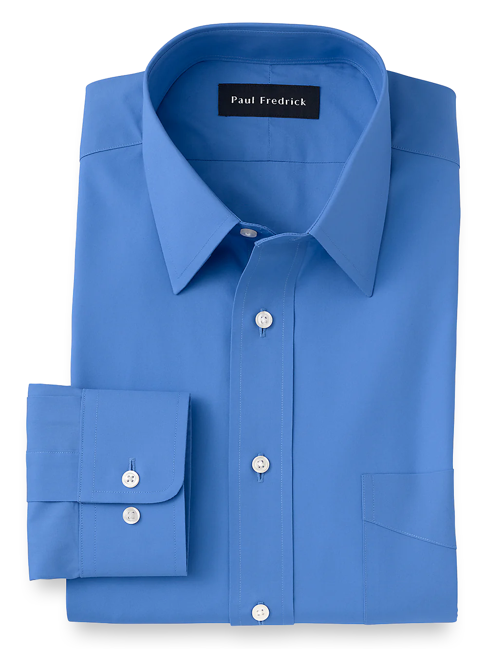 Pure Cotton Broadcloth Solid Color Straight Collar Dress Shirt - French Blue