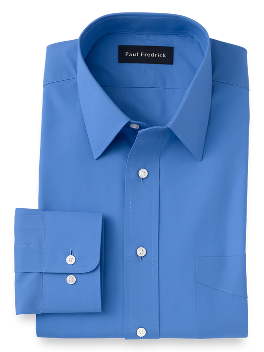 Pure Cotton Broadcloth Solid Color Straight Collar Dress Shirt - French Blue