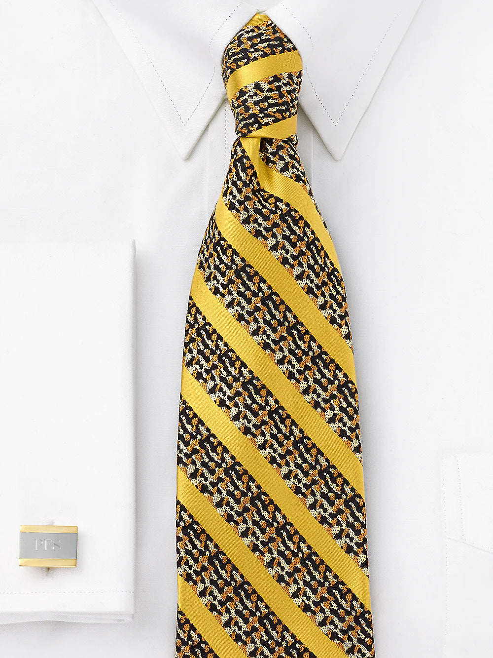 Stripe Woven Silk Blend Tie - Navy/gold