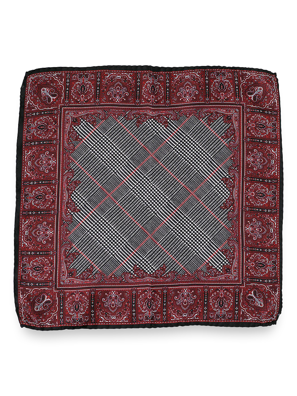 Medallion Silk Pocket Square - Red/black