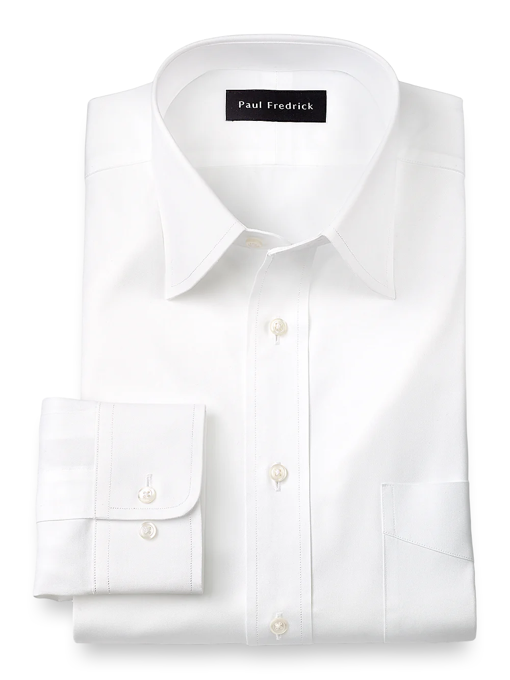 Pure Cotton Pinpoint Solid Color Varsity Spread Collar Dress Shirt - White