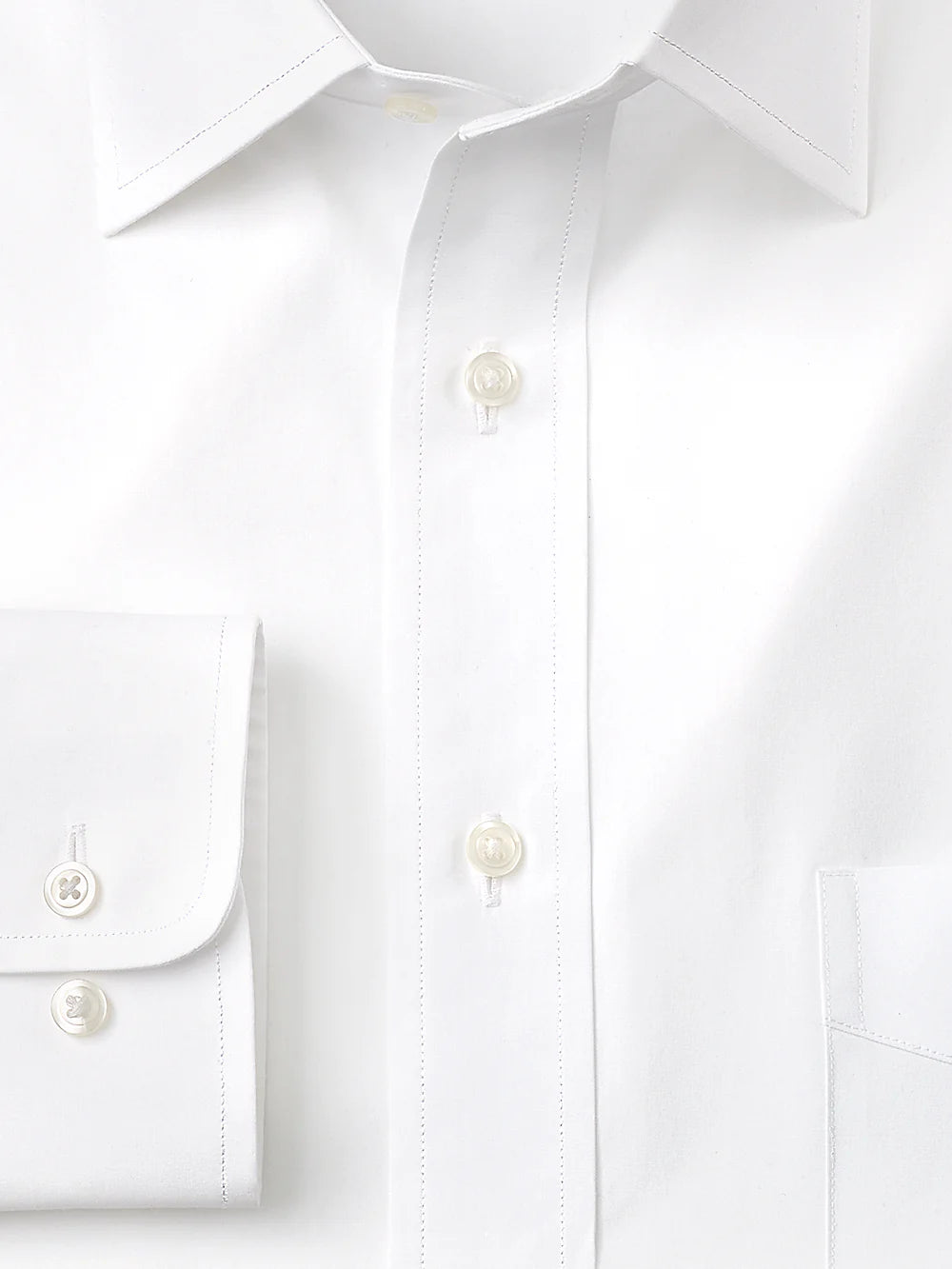 Pure Cotton Broadcloth Solid Color Spread Collar Dress Shirt - White