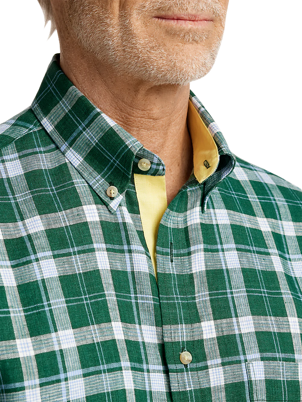 Linen Plaid Casual Shirt - Green/blue