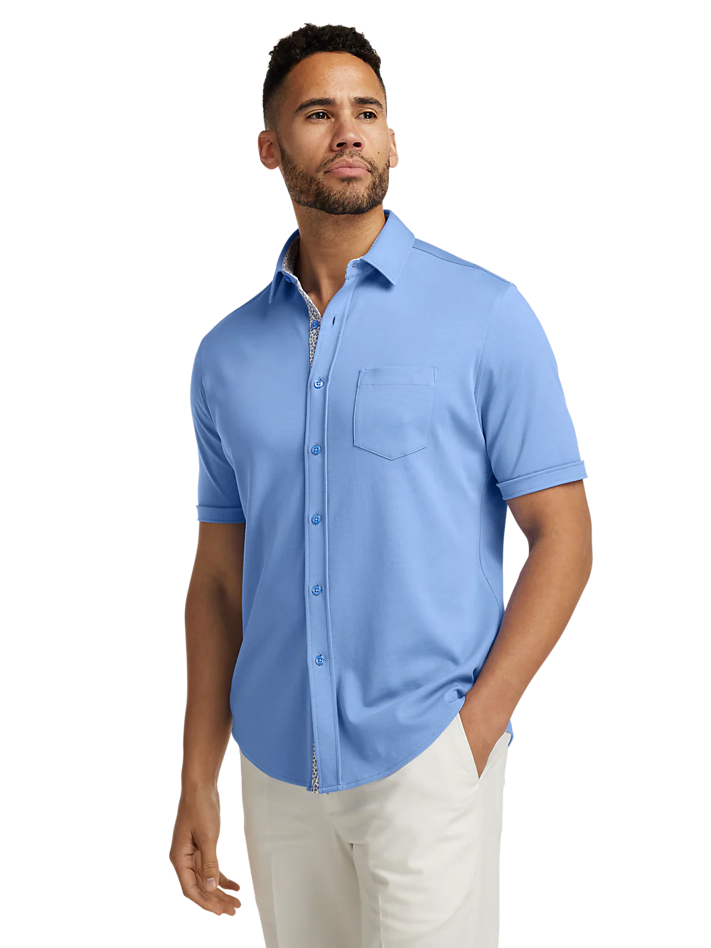 Cotton Button Front Polo - Light Blue