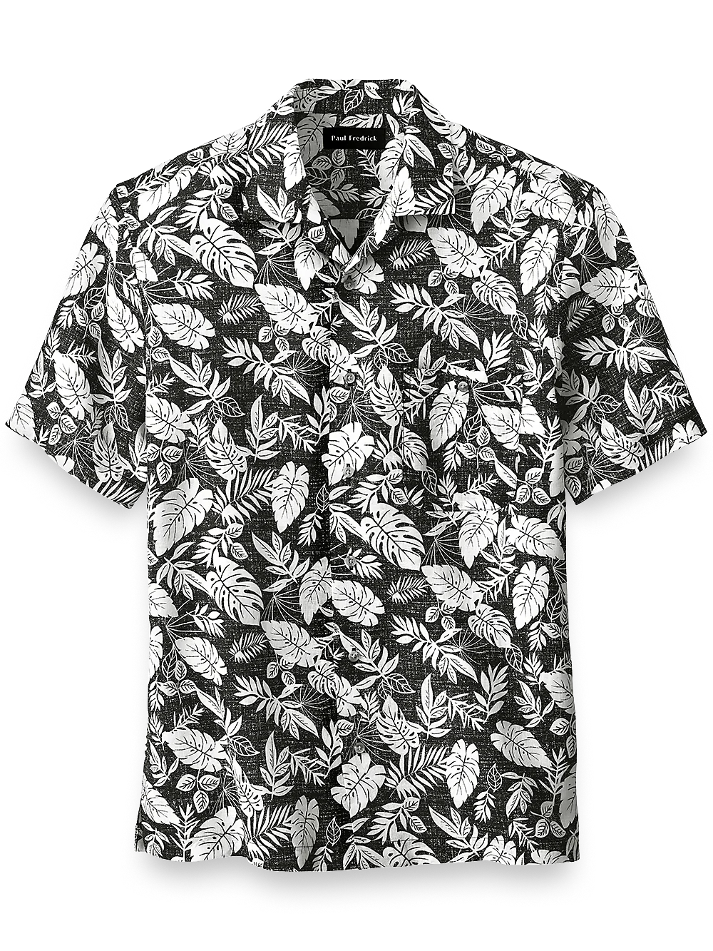 Linen Botanical Print Casual Shirt - Black/white