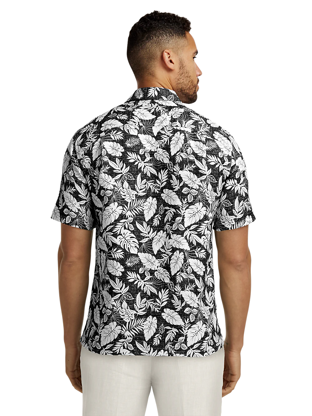 Linen Botanical Print Casual Shirt - Black/white