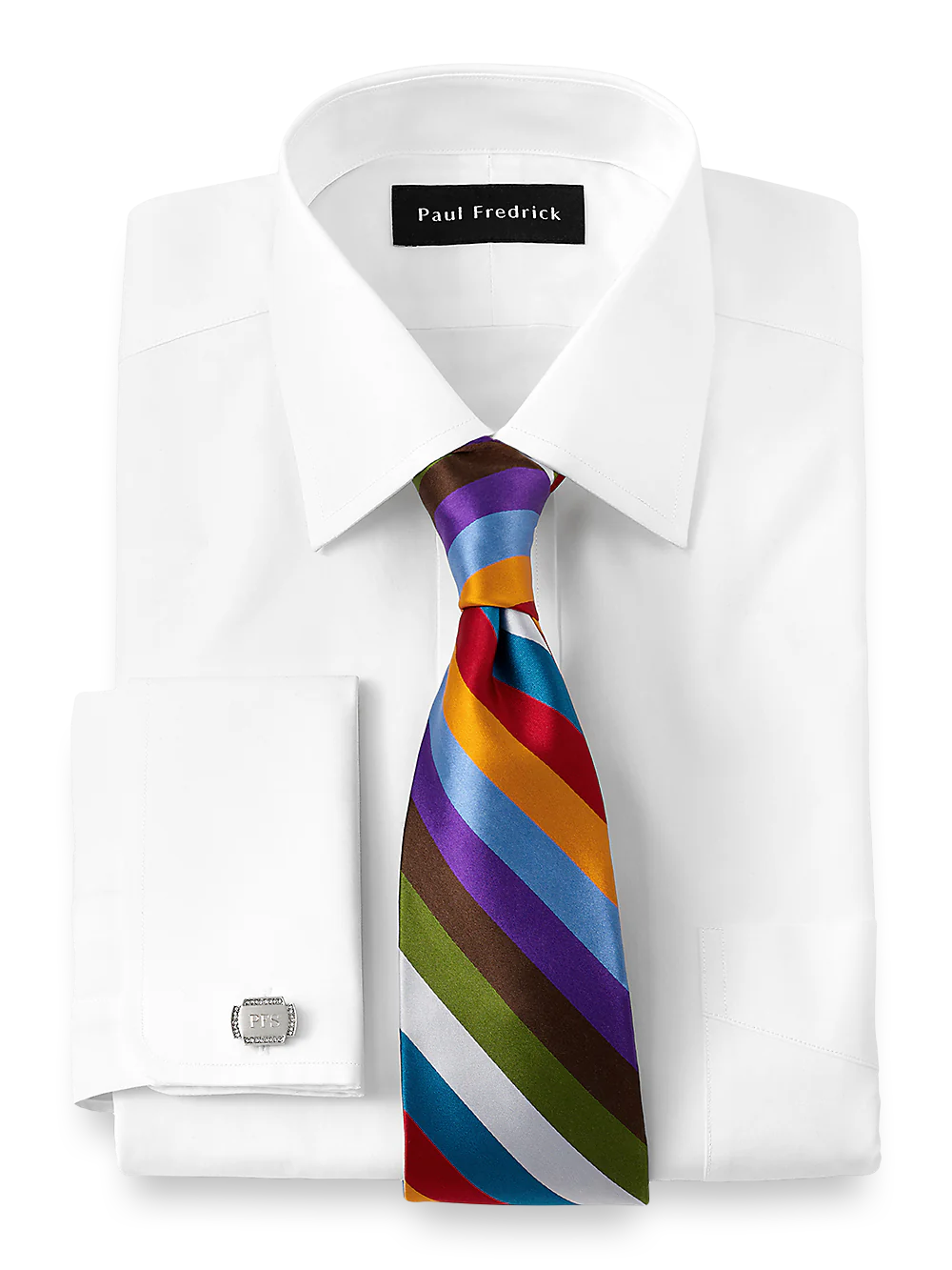 Pure Cotton Broadcloth Solid Color Spread Collar French Cuff Dress Shirt - White