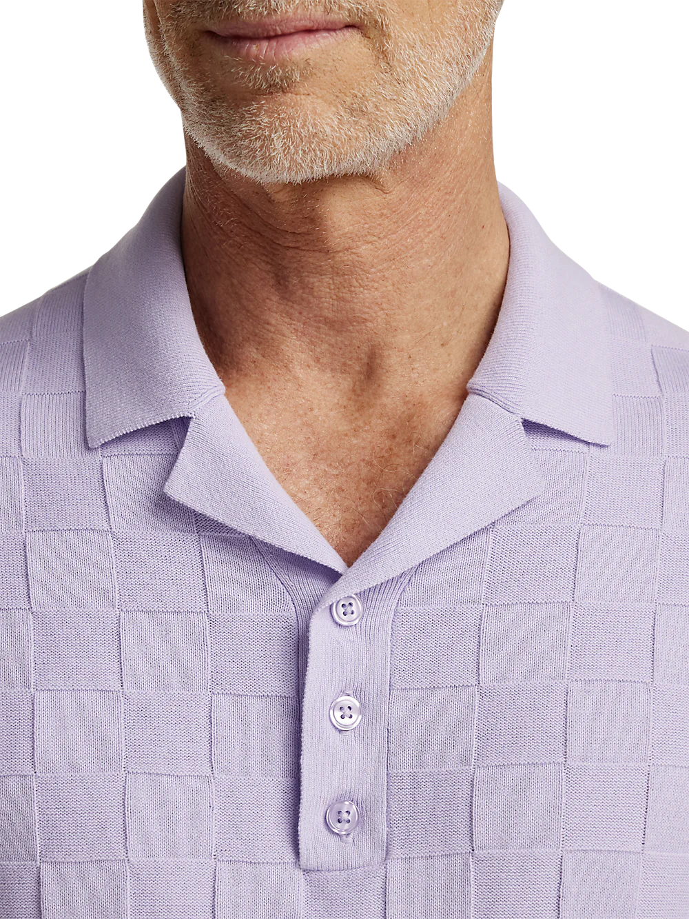 Cotton Three Button Camp Collar Sweater - Lavender