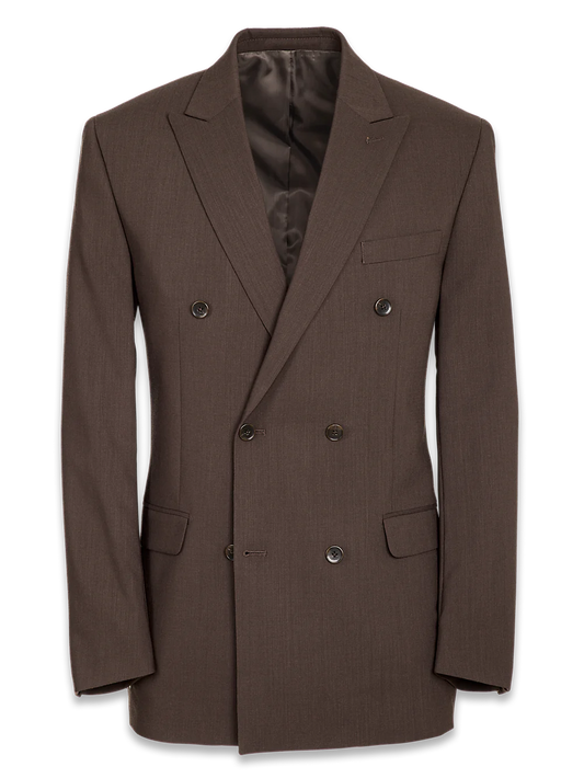 Classic Fit Essential Wool Double Breasted Peak Lapel Suit Jacket - Brown