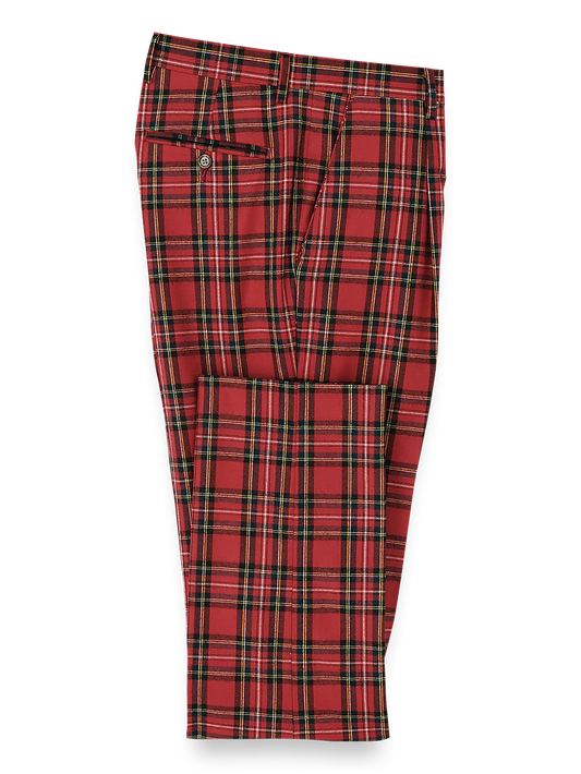 Wool Flannel Tartan Plaid Single Pleated Pants - Red Multi