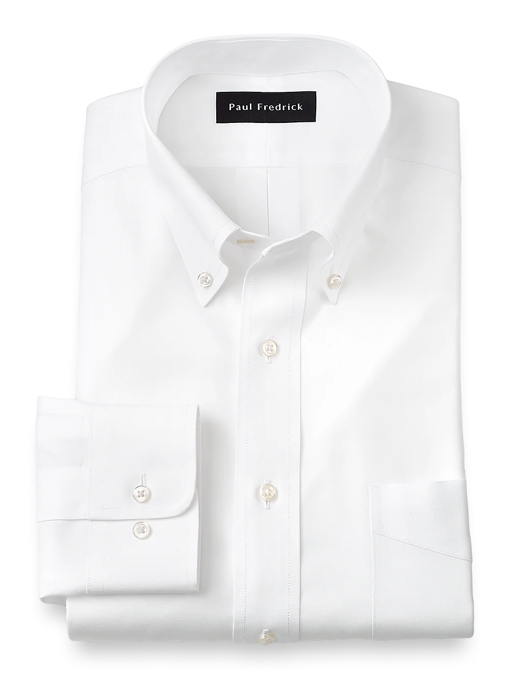 Impeccable Non-Iron Cotton Pinpoint Solid Color Button Down Collar Dress Shirt - White