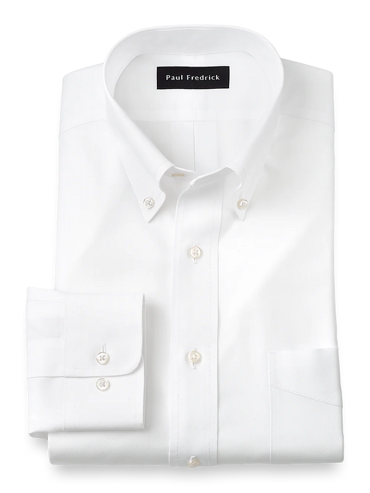 Impeccable Non-Iron Cotton Pinpoint Solid Color Button Down Collar Dress Shirt - White