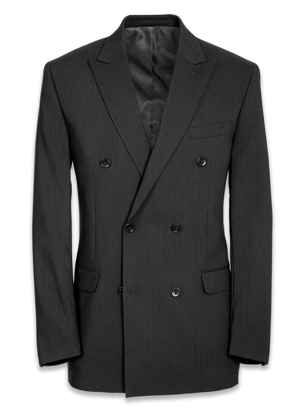 Tailored Fit Essential Wool Double Breasted Peak Lapel Suit Jacket - Black