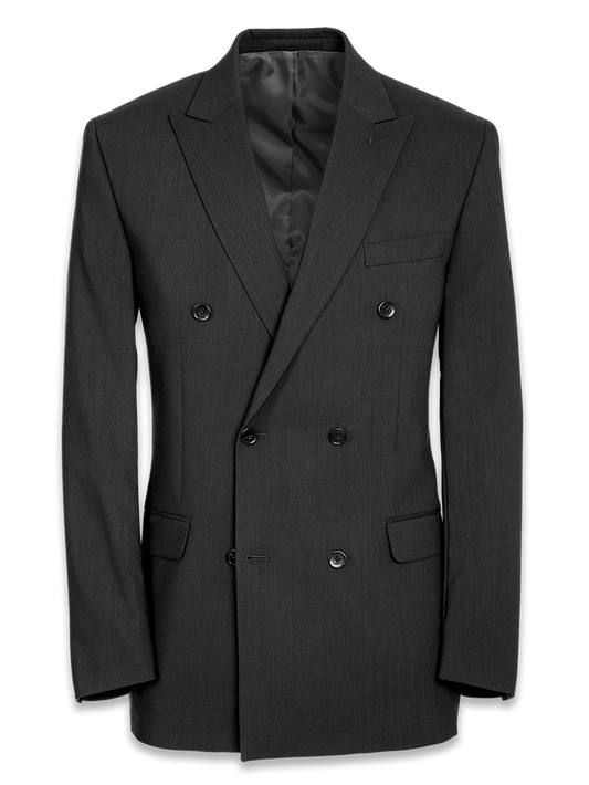 Tailored Fit Essential Wool Double Breasted Peak Lapel Suit Jacket - Black