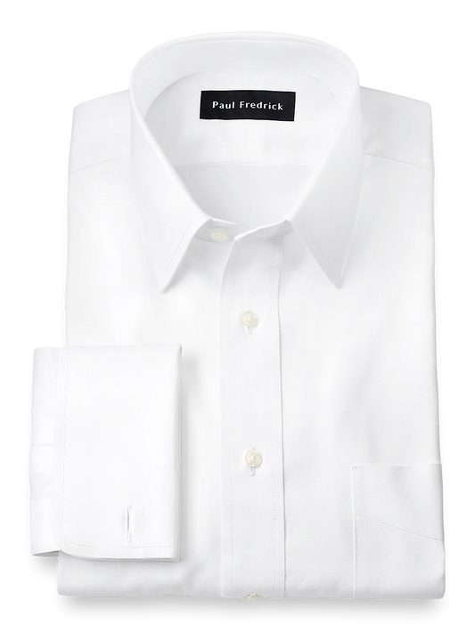 Superfine Egyptian Cotton Solid Color Straight Collar French Cuff Dress Shirt - White