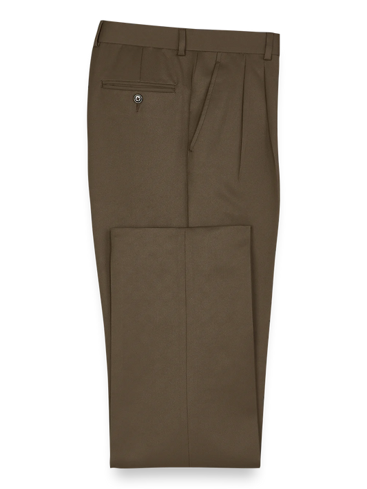 Solid Microfiber Pleated Pants - Cocoa