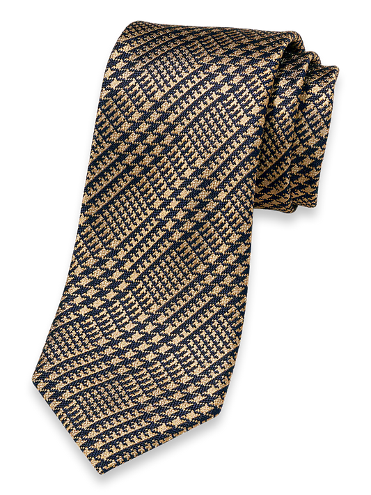 Plaid Woven Silk Tie - Gold