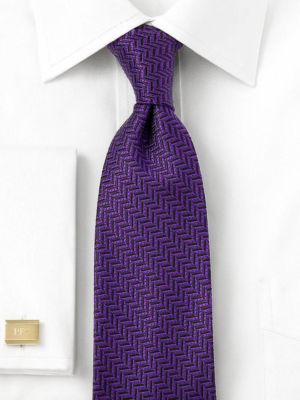 Herringbone Woven Silk Tie - Purple