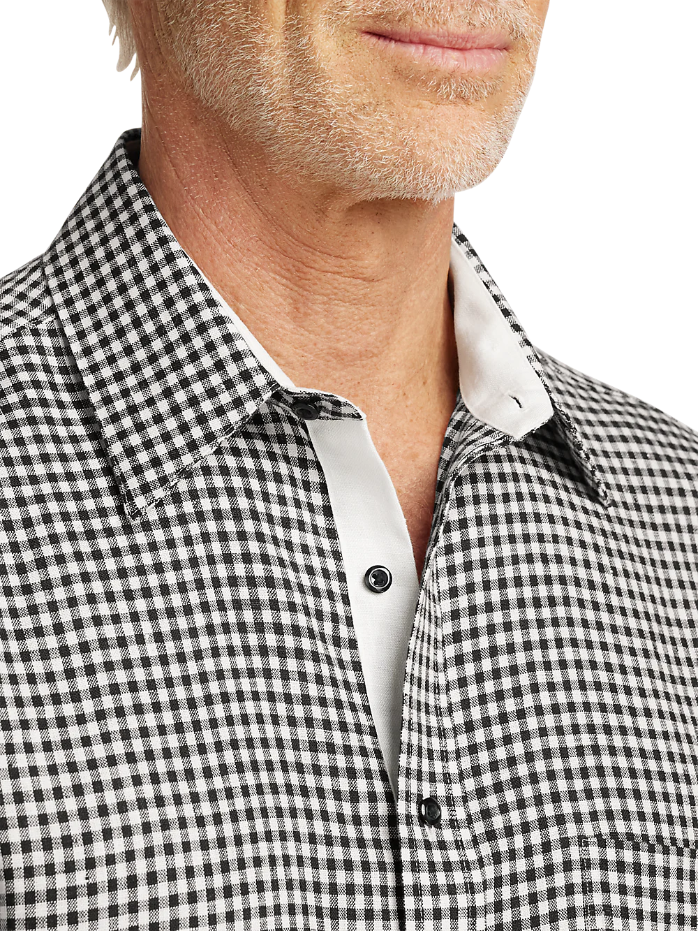 Linen Gingham Check Casual Shirt - Black