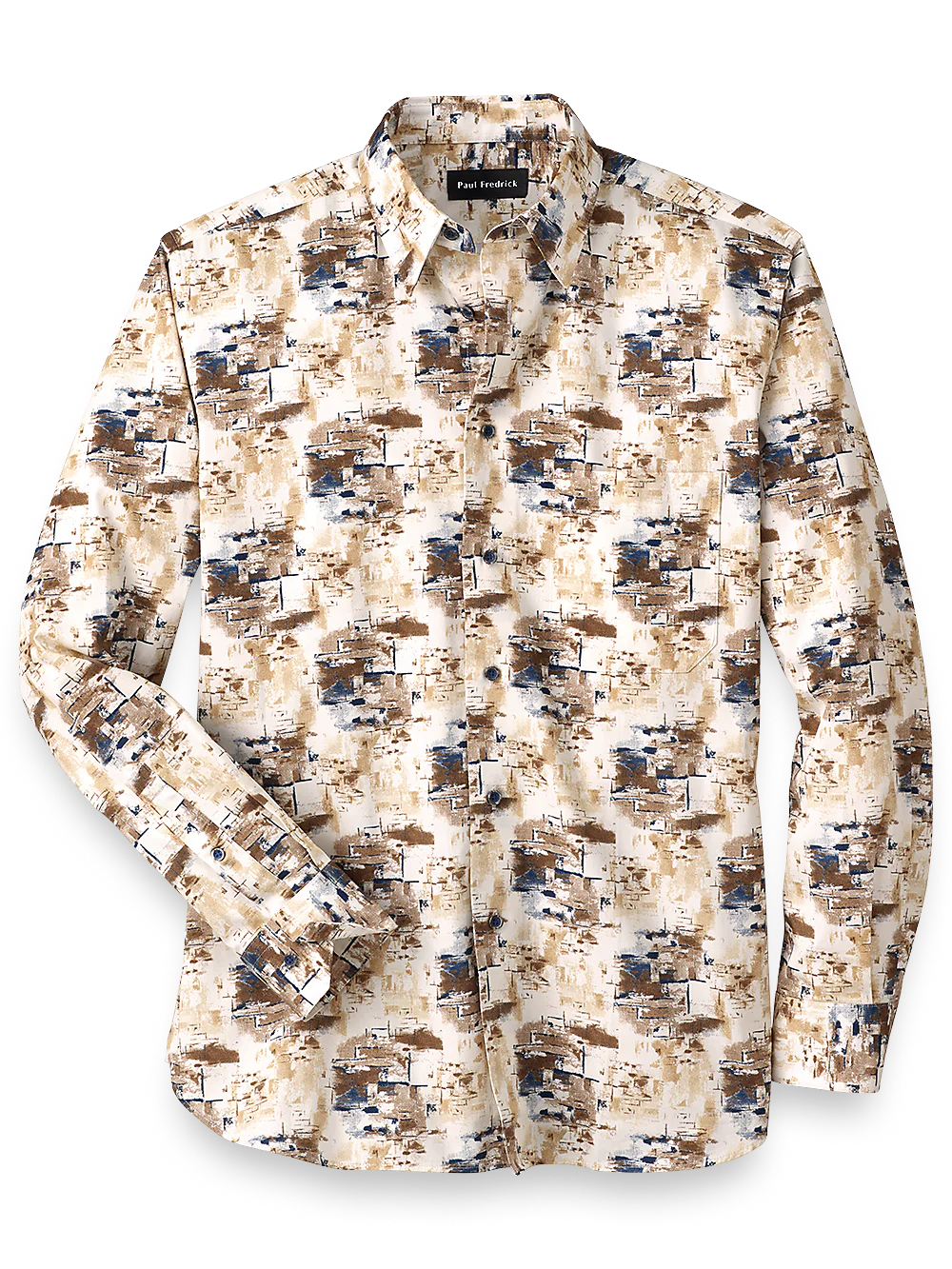 Cotton Abstract Print Casual Shirt - Ivory/brown