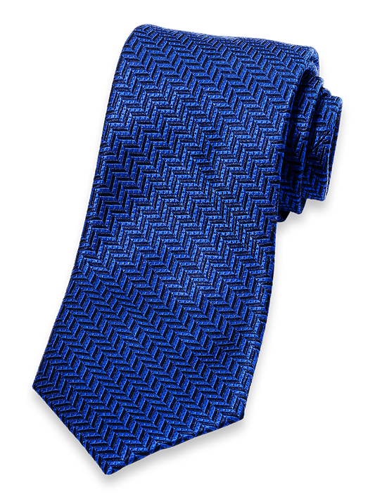 Herringbone Woven Silk Tie - Blue