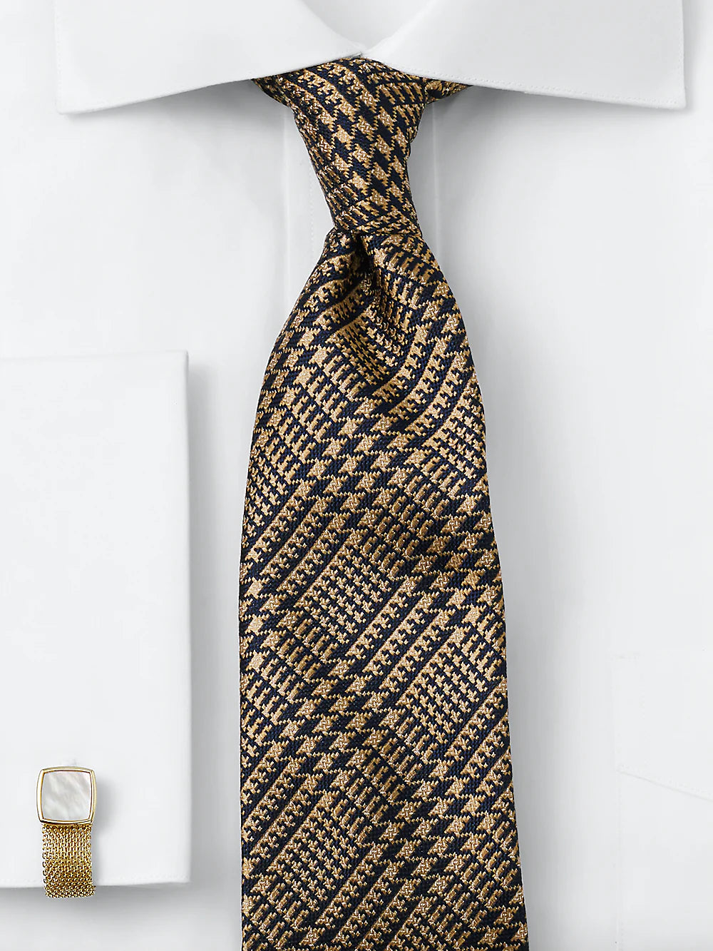 Plaid Woven Silk Tie - Gold