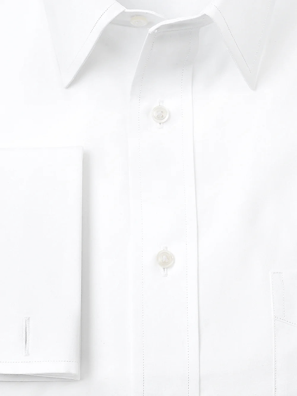 Slim Fit Pure Cotton Broadcloth Straight Collar French Cuff Dress Shirt - White