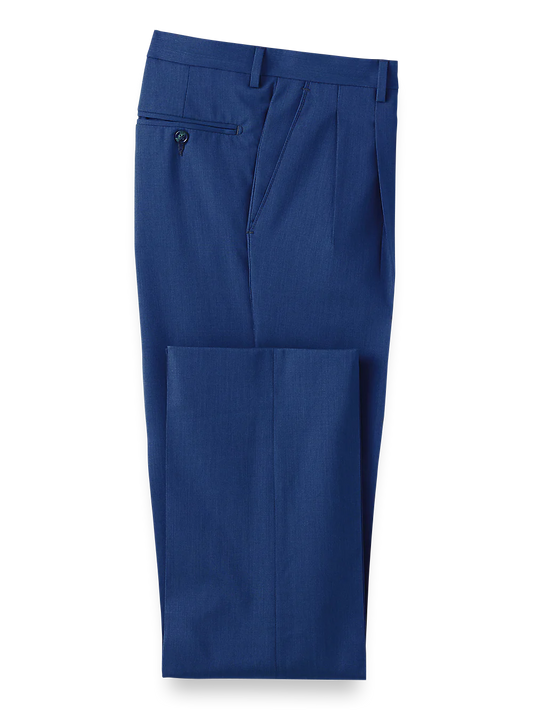 Tropical Weight Wool Pleated Pants - Blue