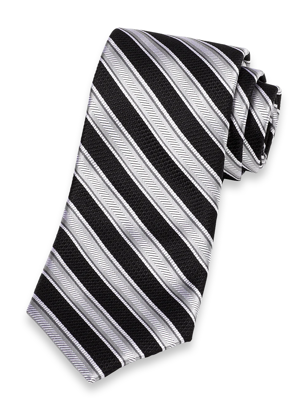 Stripe Woven Silk Tie - Black/silver