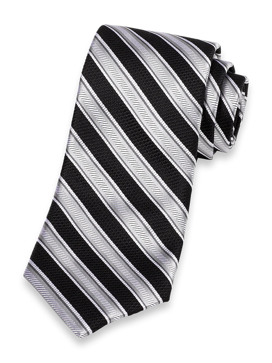 Stripe Woven Silk Tie - Black/silver