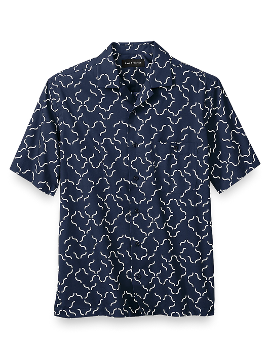 Cotton Deco Print Casual Shirt - Navy