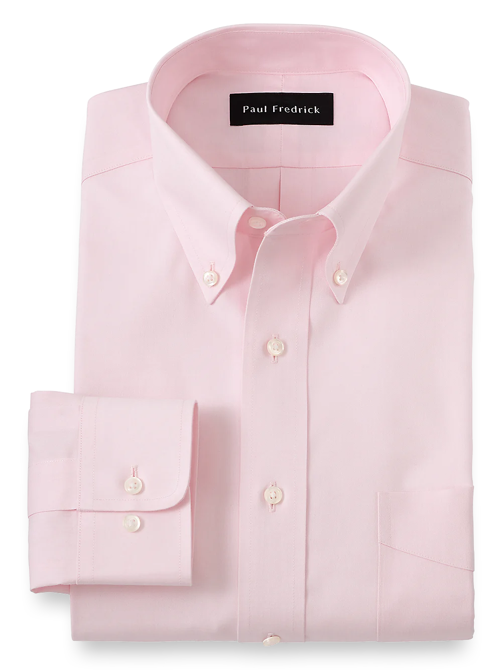 Impeccable Non-Iron Cotton Pinpoint Solid Color Button Down Collar Dress Shirt - Pink