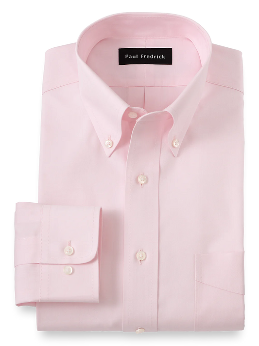 Impeccable Non-Iron Cotton Pinpoint Solid Color Button Down Collar Dress Shirt - Pink