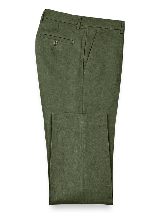 Linen Flat Front Pants - Olive