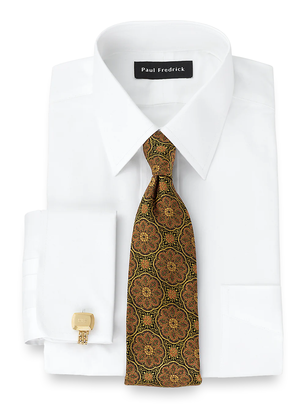 Slim Fit Pure Cotton Broadcloth Straight Collar French Cuff Dress Shirt - White