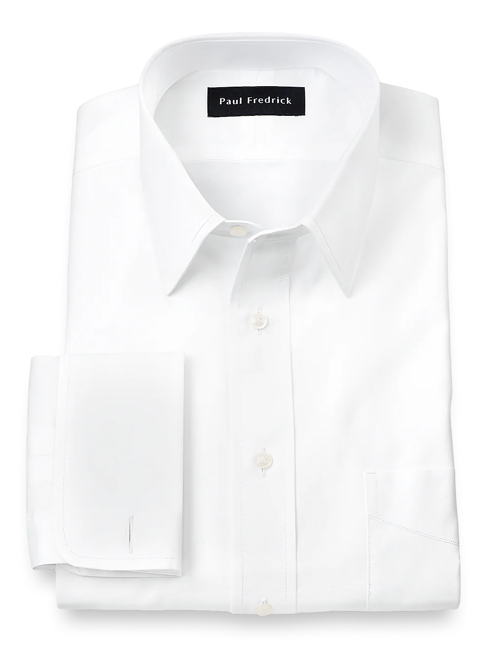 Pure Cotton Broadcloth Solid Color Straight Collar French Cuff Dress Shirt - White