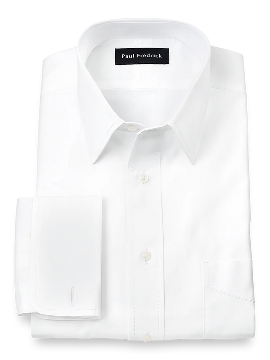 Pure Cotton Broadcloth Solid Color Straight Collar French Cuff Dress Shirt - White