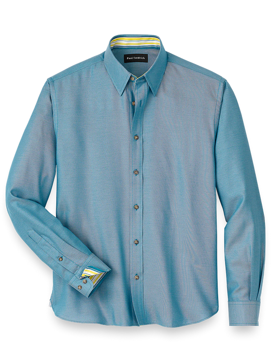 Cotton Solid Casual Shirt With Contrast Trim - Teal