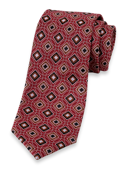 Geometric Woven Silk Tie - Red