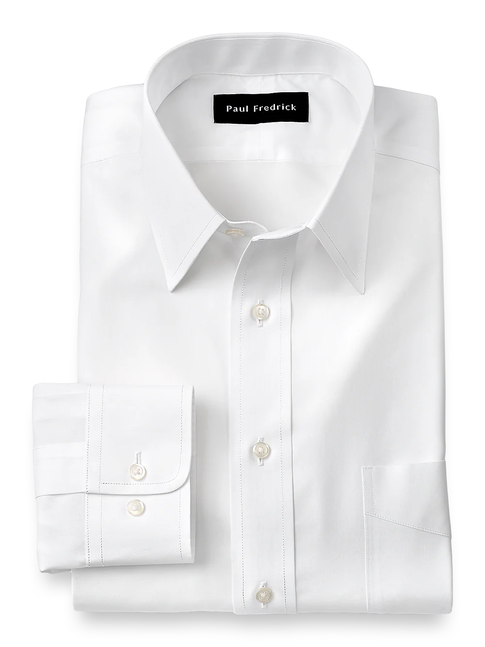 Supima Non-Iron Cotton Solid Color Straight Collar Dress Shirt - White