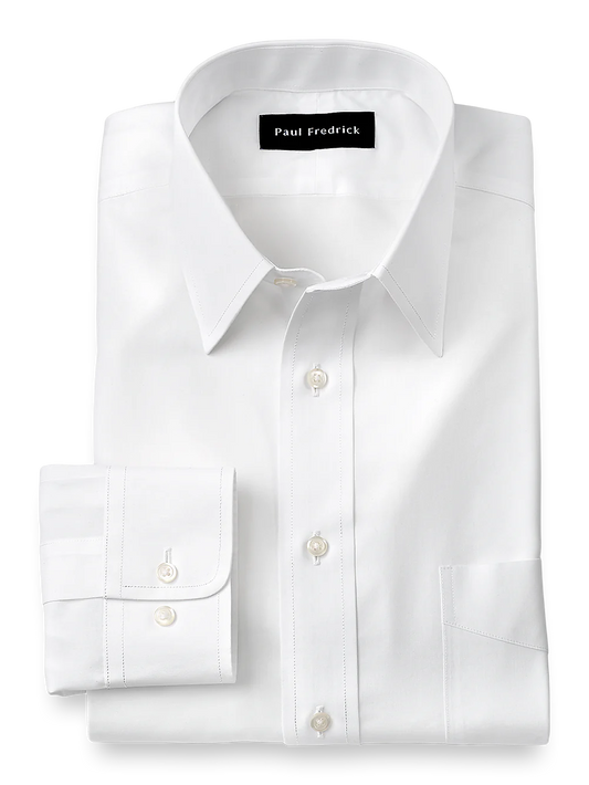 Supima Non-Iron Cotton Solid Color Straight Collar Dress Shirt - White